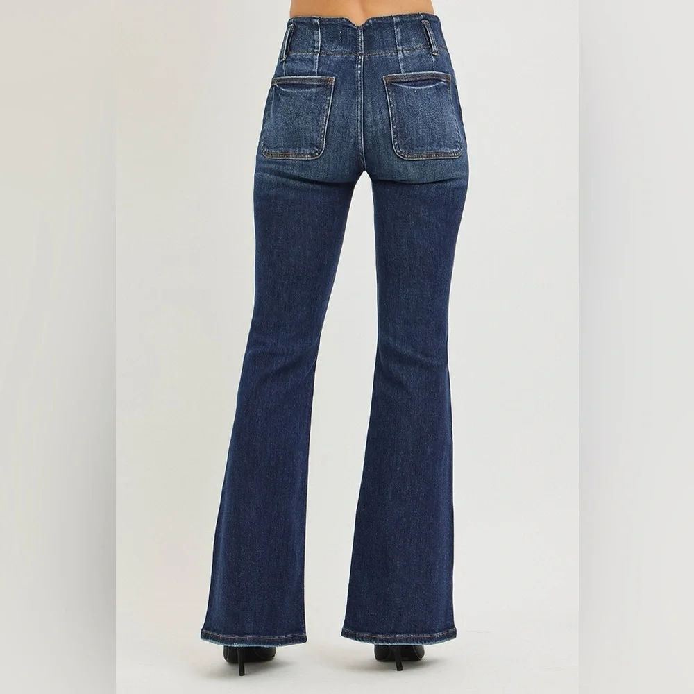 RISEN High Rise Flare Jeans With Seam Detail Waistband - Picture 4 of 7